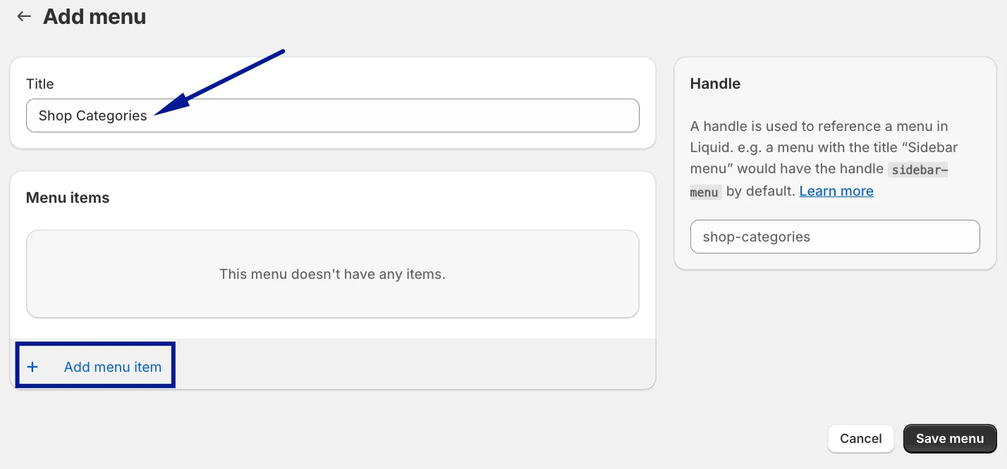 Step 3: In the “Add menu” screen